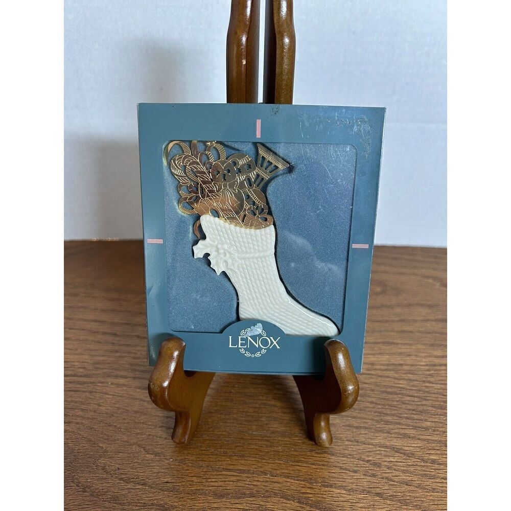 Lenox Christmas Gold & White Porcelain Stocking NIB